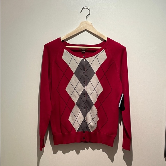 Jessica Tops - NWT Jessica Red Argyle Cardigan